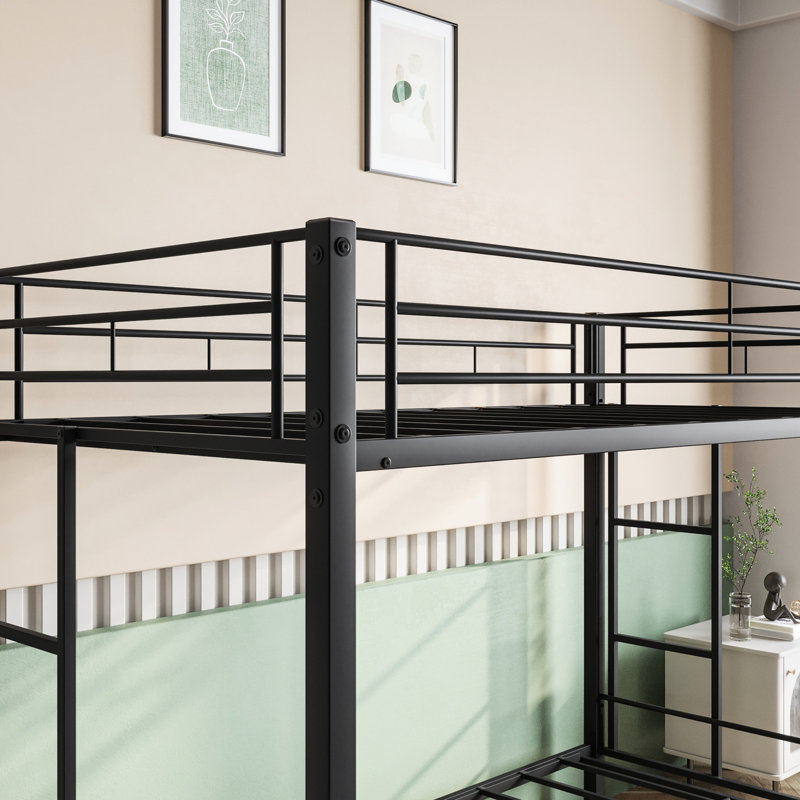 Lit superposé en métal noir avec construction anti-secousse - aucun sommier nécessaire, lit simple au-dessus du lit, haute stabilité