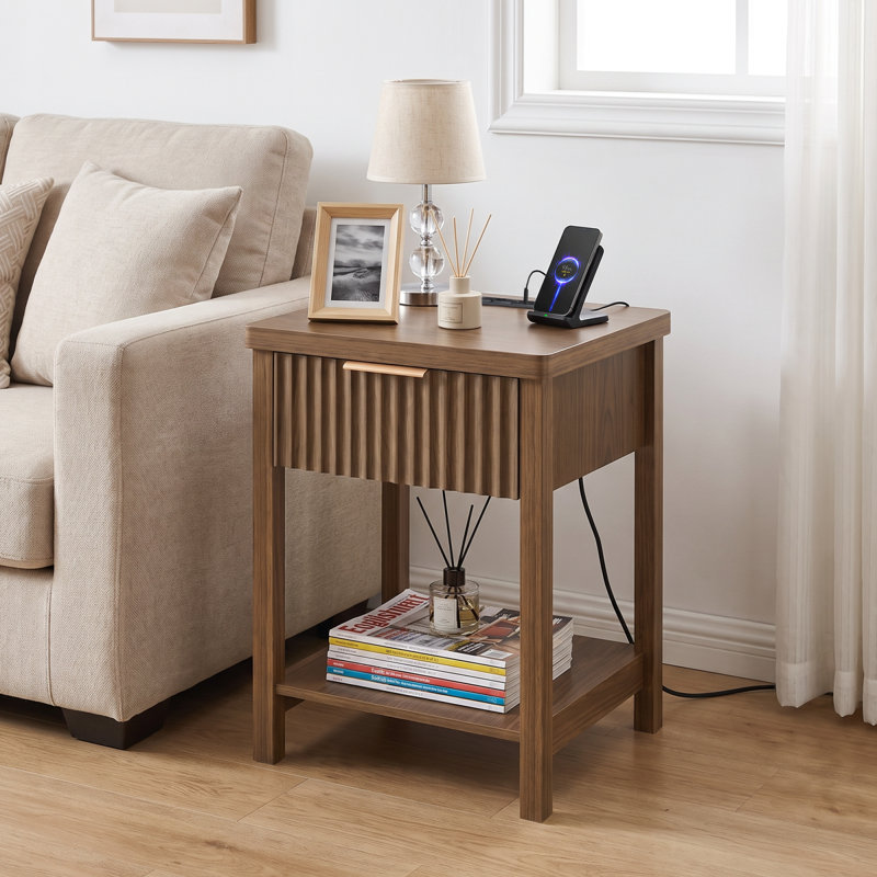 Tables de chevet avec chargeur et rangement, ensemble de chambre moderne en MDF en noyer