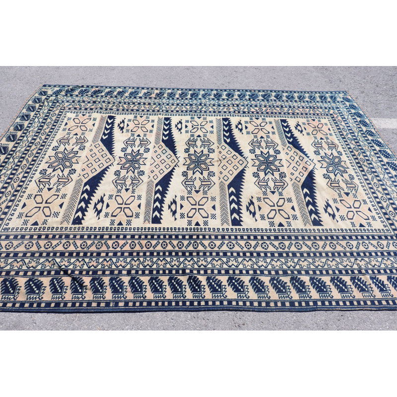 Large Handwoven Turkish Vintage Rug for Living Room in Beige - Authentic Anatolian Floor Covering