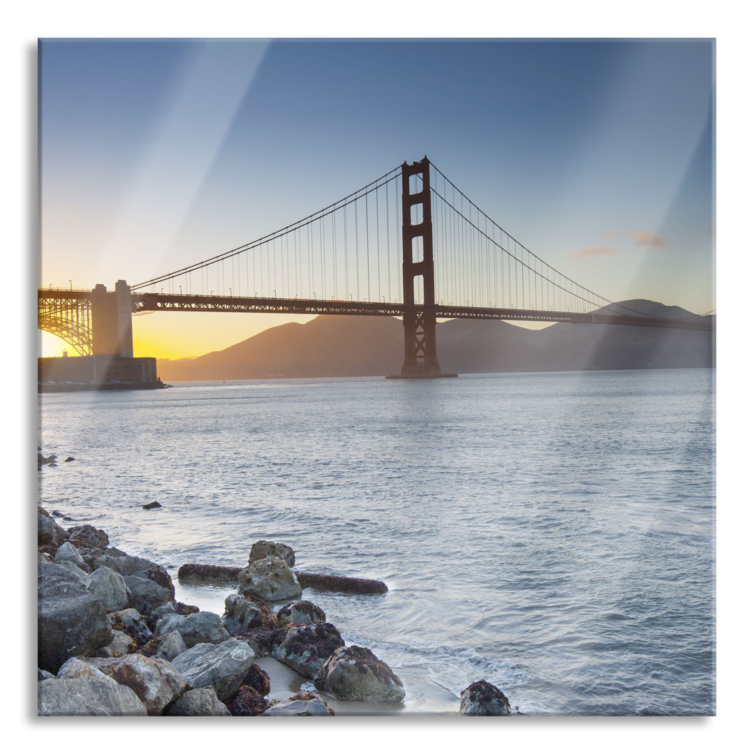 Glasbild Quadratisch | Wandbild Auf Echtglas | Imposante Golden Gate Bridge || Inkl. Aufhängung Und Abstandshalter, LQs2...