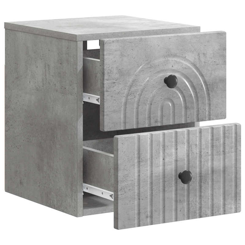 33cm W Manufactured Wood Bedside Table, Concrete Grey