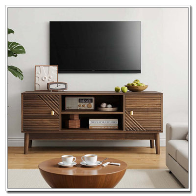 Meuble télé de 110 cm (43,31 pouces), de style moderne du milieu du siècle, pour téléviseurs de 81/114 cm (32/45 pouces), meuble multimédia avec rangement