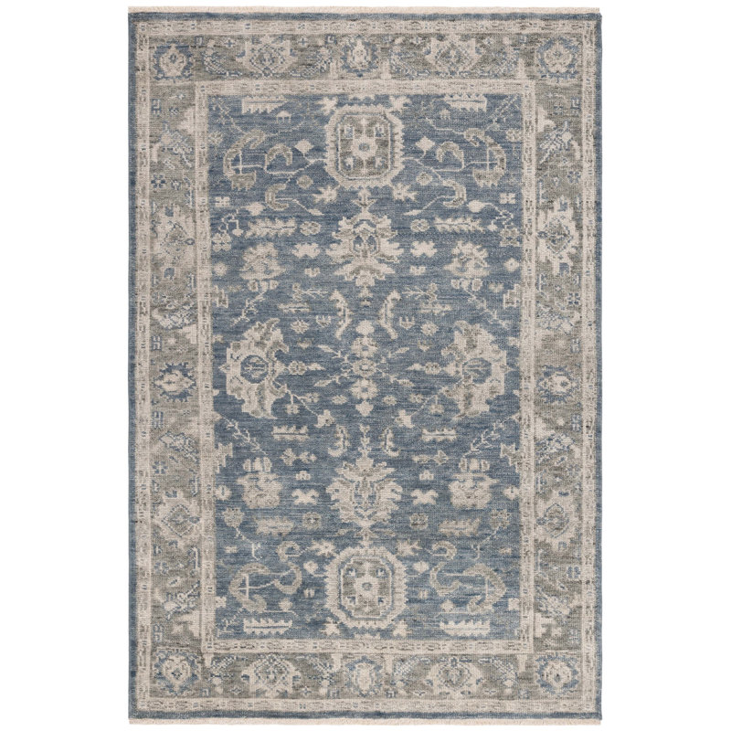 Oriental Hand-Knotted Blue / Grey Area Rug, Rectangle 6' x 9'