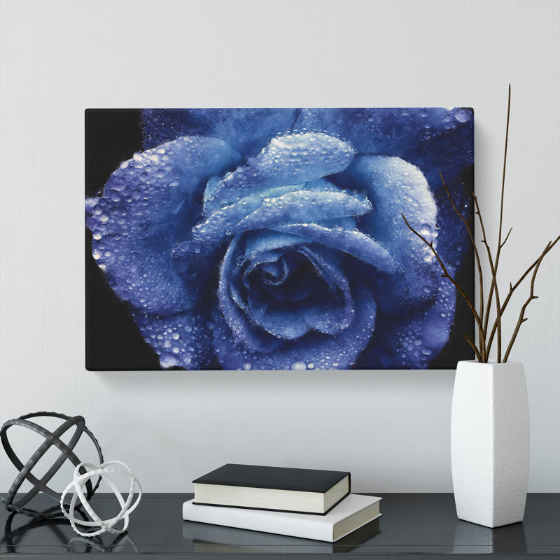 Blue Rose Painting - Wrapped Canvas, 35cm H x 50cm W x 3cm D