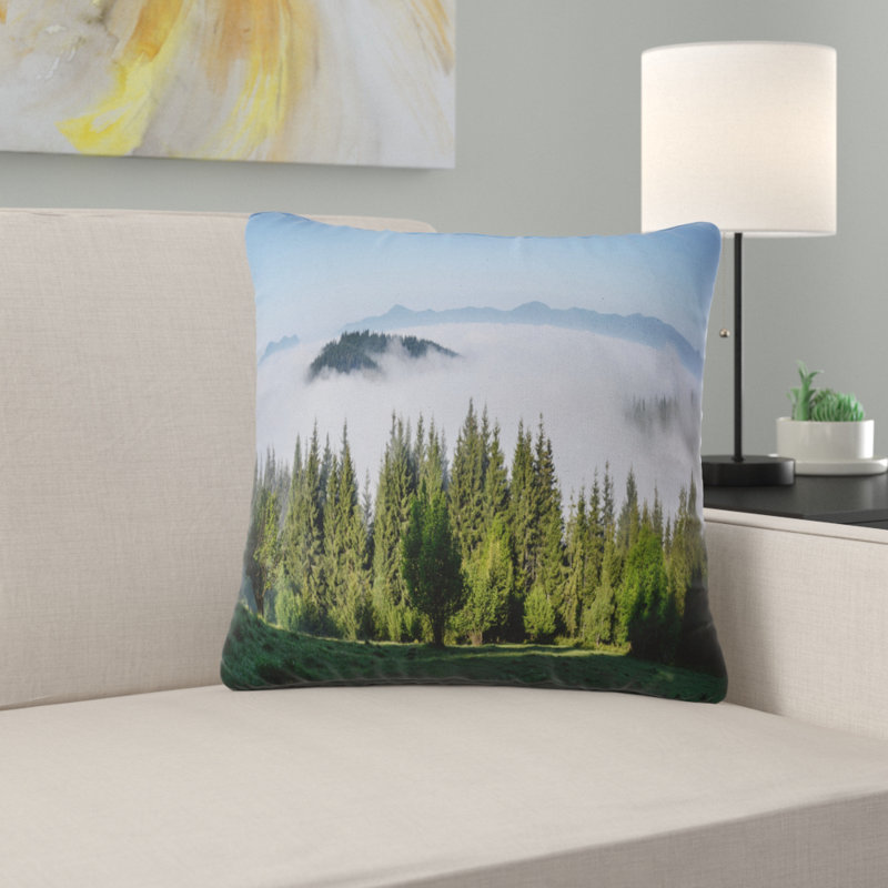 Coussin imprimé « trees » et « brouillard over montagne landscape », 12 po x 20 po, Coussin lombaire
