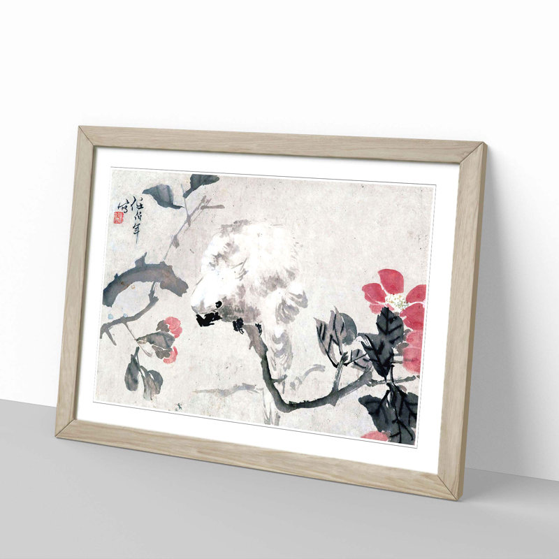 Cockatoo by Ren Yi - Picture Frame Painting, Oak Framed, 27cm H x 36cm W x 2cm D