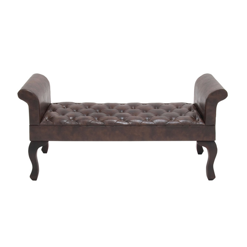 Modern 53'' Walnut Brown Leather and Wood Entryway Bench