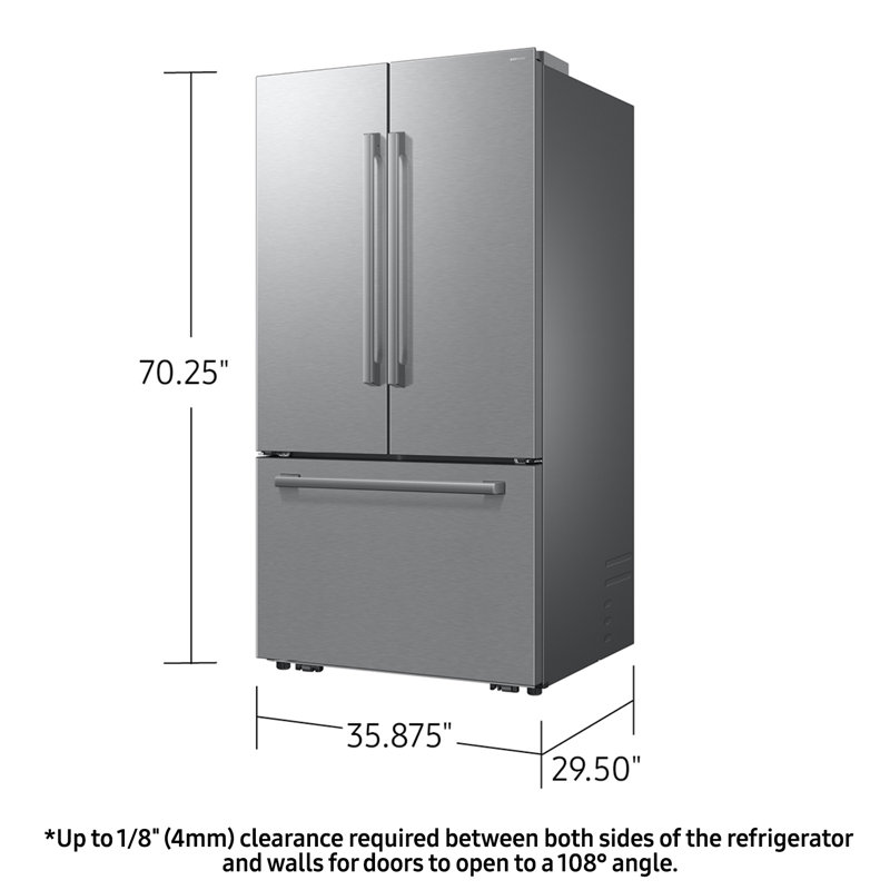 Samsung Bespoke AI 25 cu. ft. Counter Depth 3-Door French Door Refrigerator with Zero Clearance Fit & In-Door Tall Water Dispenser in Stainless Steel