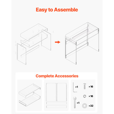Acrylic Table, 2 Tiers Clear End Table with Storage Shelf, 15.7 x 33.5 x 29.5 in (Clear), Modern Rectangle Acrylic Side Desk, Transparent Thick Desk Nightstand for Bedroom, Office, Living Room