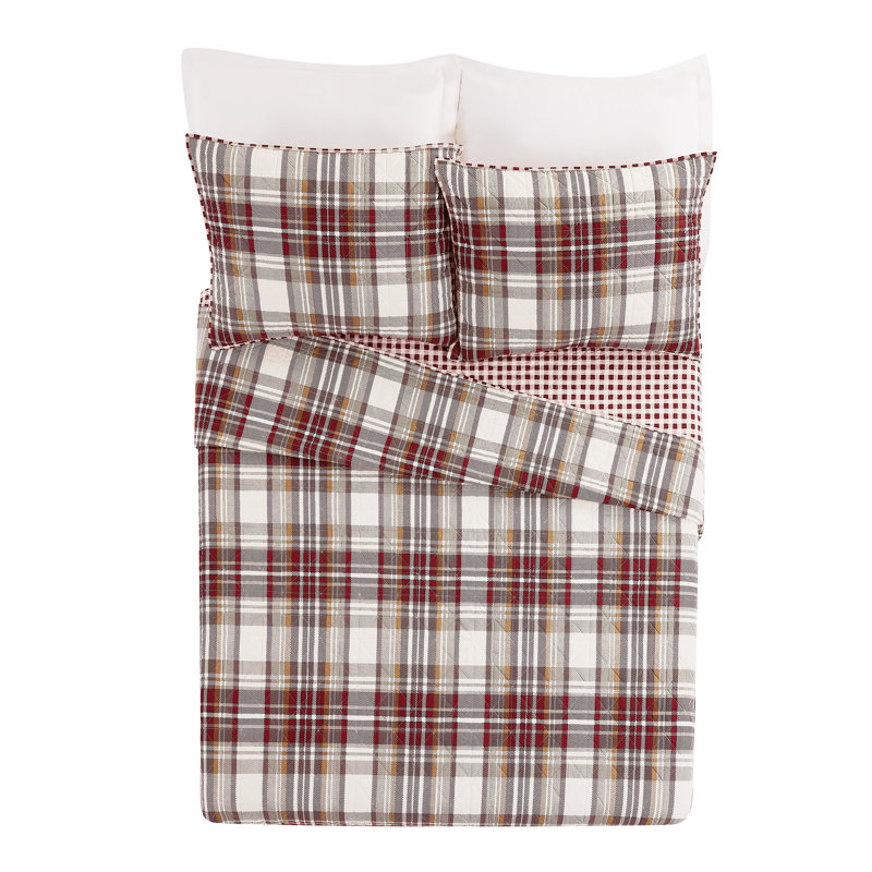  Laurel & Mayfair Camden Plaid 100% Cotton Reversible 3 Piece Quilt Set, King Quilt + 2 King Shams