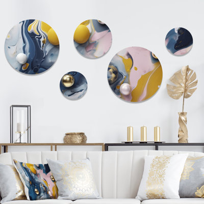 Ensemble de 5 décorations murales en pierre jaune et bleue III