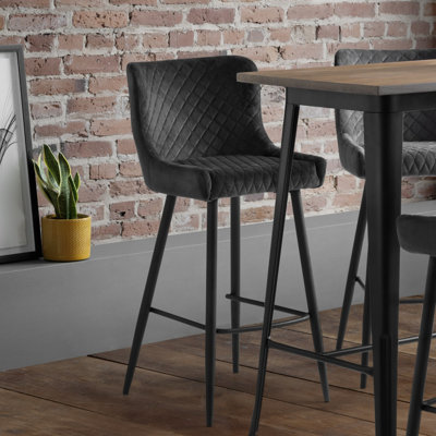 Oesch Yes Upholstered Velvet Bar Stool with Steel Frame