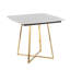 Table de salle à manger avec base en métal doré et bois noir avec plateau en céramique effet marbre blanc-2130769164