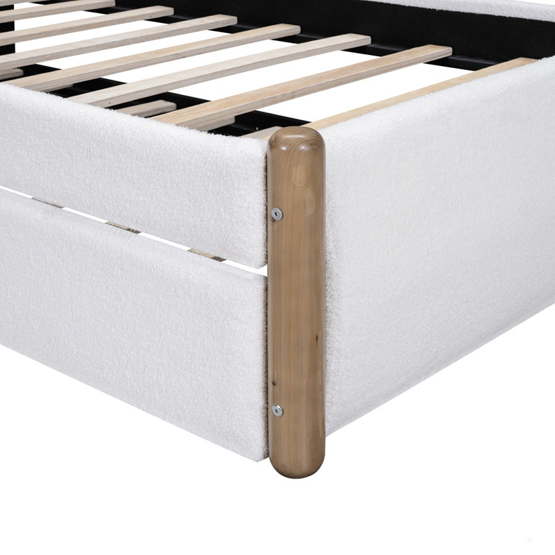 Lit plateforme tapissier avec lit gigogne simple, Lit simple, Blanc