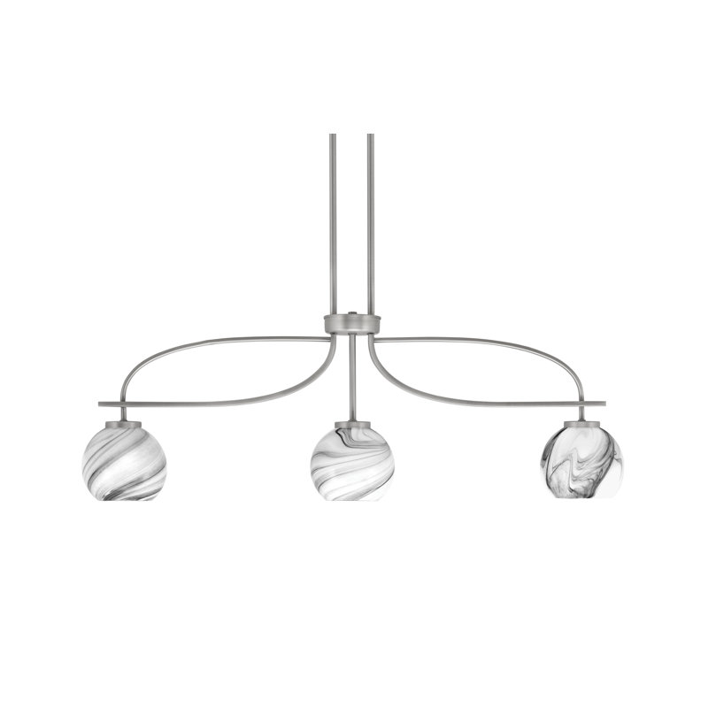 Luminaire pour îlot de cuisine à 3 lumières Cavella avec verre tourbillon onyx de 5,75 po, Graphite