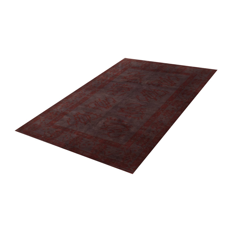 Tapis gris foncé en laine noué à la main de conception unique 6 pi 7 po x 8 pi 11 po