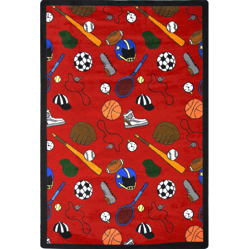 Educational Bookworm Area Rug, Round 7'7", Red