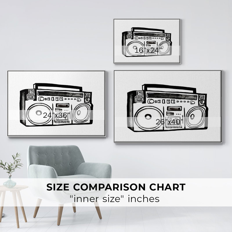 Toile tendue avec châssis Boombox, H 25 po x l 37 po x P 2 po, Cadre blanc