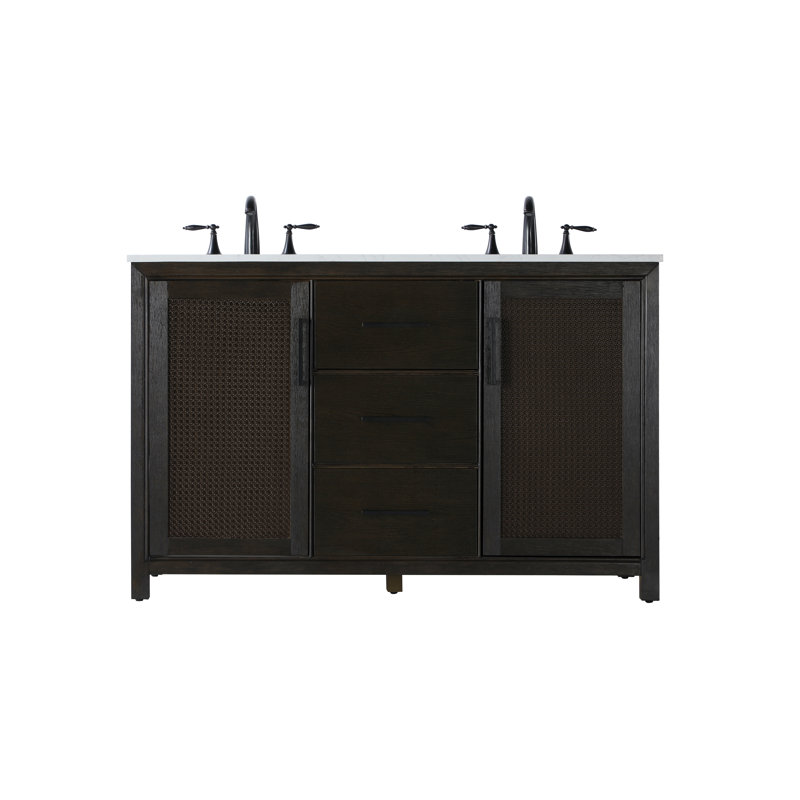 Meuble-lavabo double 54 po, Chêne chocolat