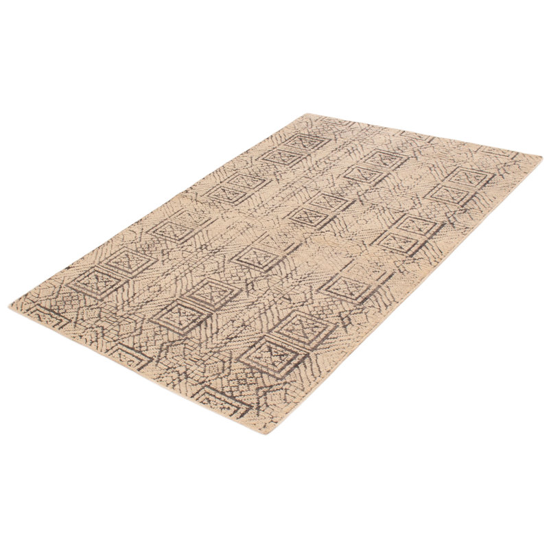 Tapis gris foncé en laine noué à la main Tanger crème 5 pi 2 po x 7 pi 6 po