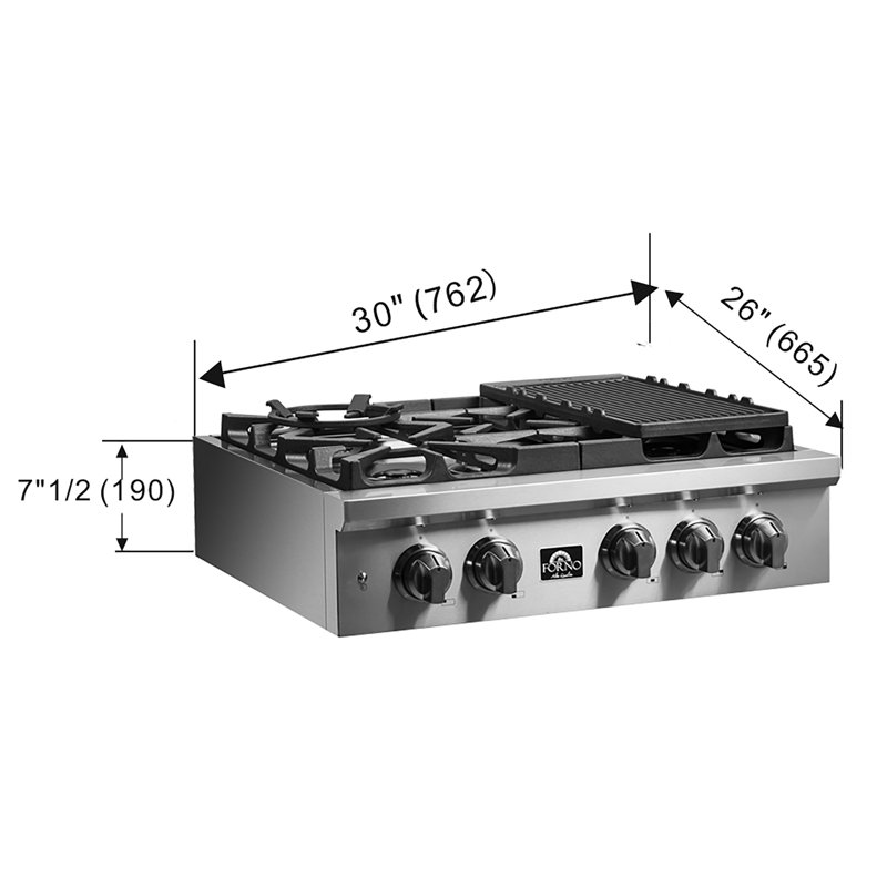 Dessus de cuisinière à gaz 30 po Forno Spezia Alta Qualita