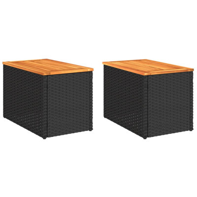 Ebern Designs Garden Side Tables 2Pcs Black 55X34x37cm Poly Rattan Solid Wood
