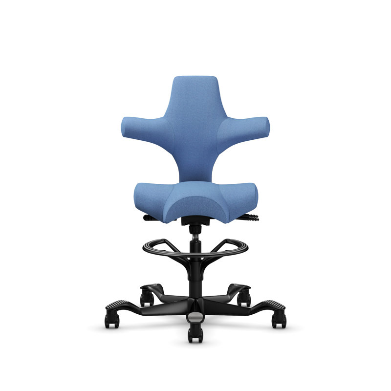 Fauteuil réglable en hauteur avec repose-pieds HœG Capisco, Noir, Light Washed Blue 