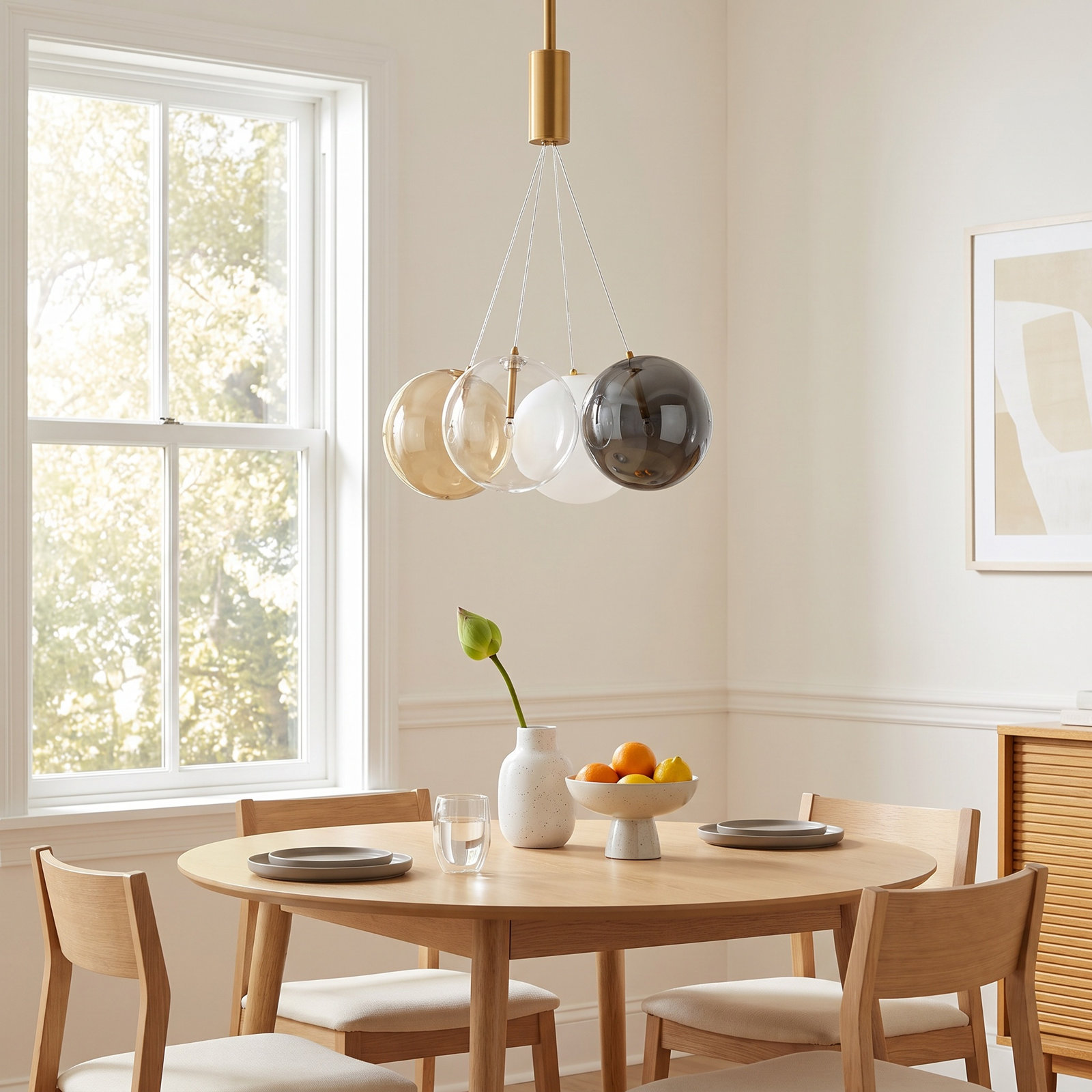 Alikee 4 Light Glass Steel Dimmable Pendant, Clear/Smoke/Amber, Gold