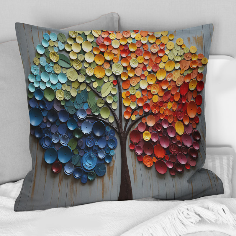Coussin décoratif coloré à motif d'arbres arc-en-ciel 4 saisons