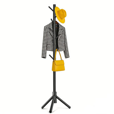 Adjustable 3-Height Coat Rack With Triangular Base - 8 Hook Retro Freestanding Stand, 53 Lbs Capacity For Entryway, Kids' Room & Small Spaces