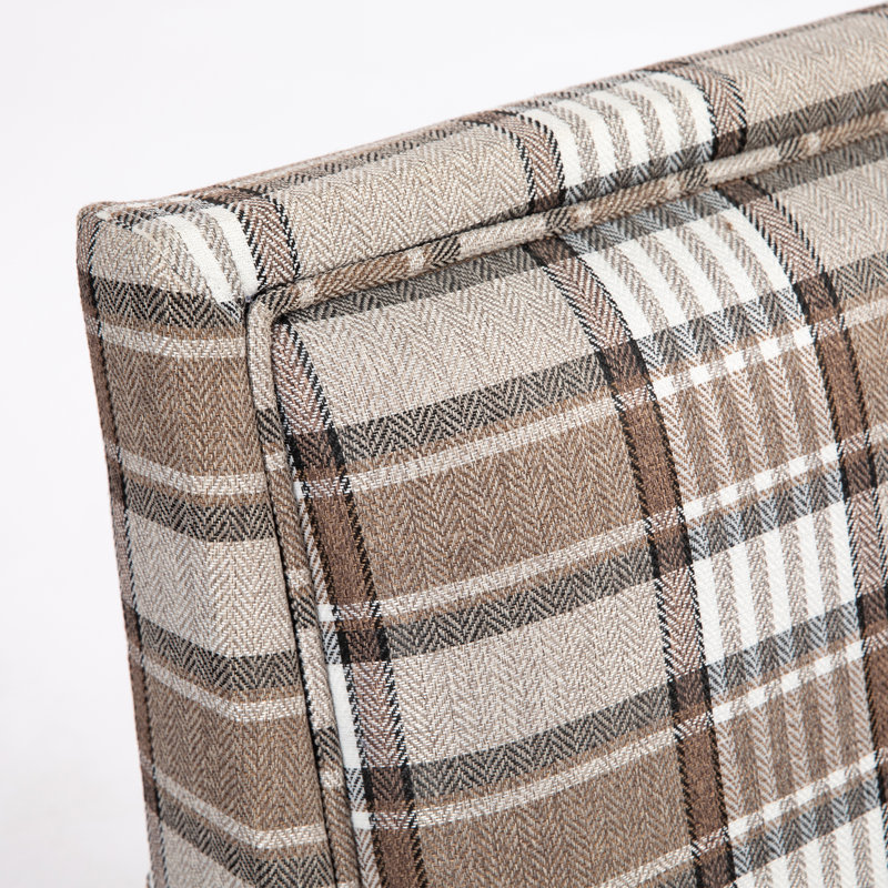 Clorice Classic Mid-Century Modern Armchair with Nailhead Trim, Brown Plaid Linen