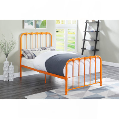 Lit plateforme simple en métal à finition orange 1pc, lit dans une boîte
