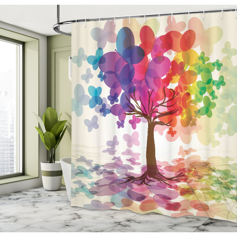 Ensemble de rideau de douche abstrait + crochets, H 70 po x l 69 po