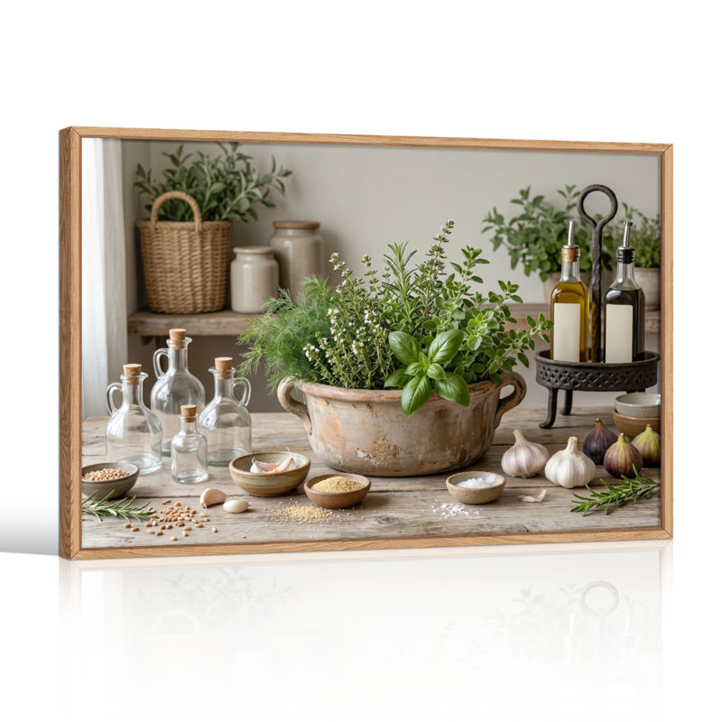 Ensemble de 1 tableau sur toile représentant un jardin d'herbes aromatiques, H 28 po x l 40 po, Naturel