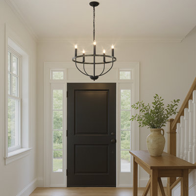 26'' 5-light Modern Matt Black Classic Candelabra Chandelier Industrial Candle Pendant Light For Living Room Dining Room And Entryway	
