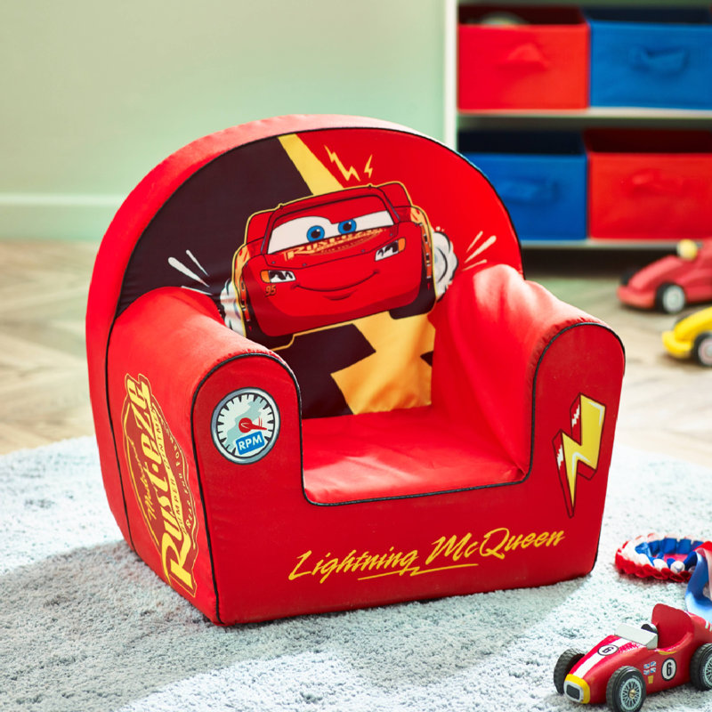 Disney Cars Lightning Mcqueen Foam Armchair, Toddler Sofa Chair with Cars Design, Soft Foam Seat, Lightweight & Comfortable