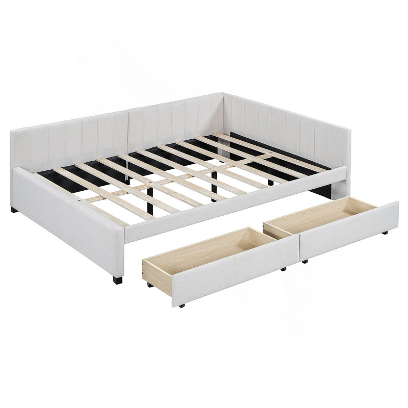 Structure de canapé-lit rembourré avec 2 tiroirs de rangement, Beige