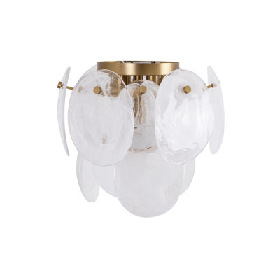 Hyler - 3-Light Semi Flush Mount - Brushed Brass Finish - Wispy White Murano Style Glass Shade