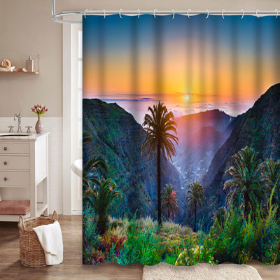 Magnifique rideau de douche exotique avec 12 crochets
