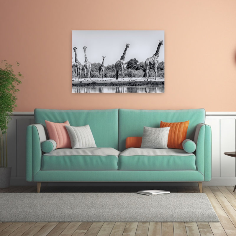 Girafe, famille, art mural contemporain, 32" H x 48" W