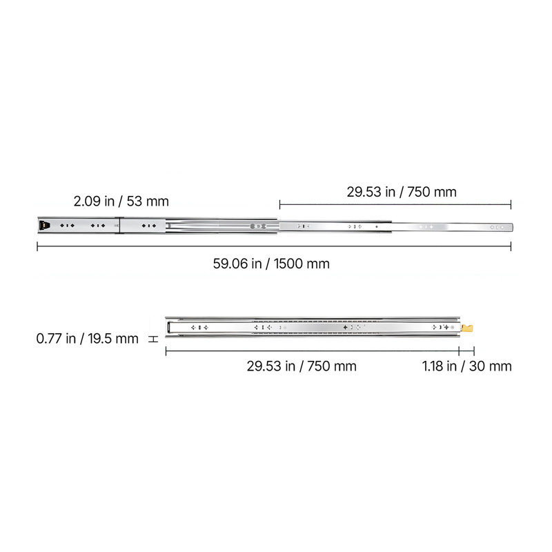 Glissières de tiroir robustes, 76 cm (30 po), 113 kg (250 lb), rails à fixation latérale verrouillables, rails à billes à extension complète en 3 parties, 6 paires, pour cuisine, établi, VR, en acier au carbone, avec vis et écrous.