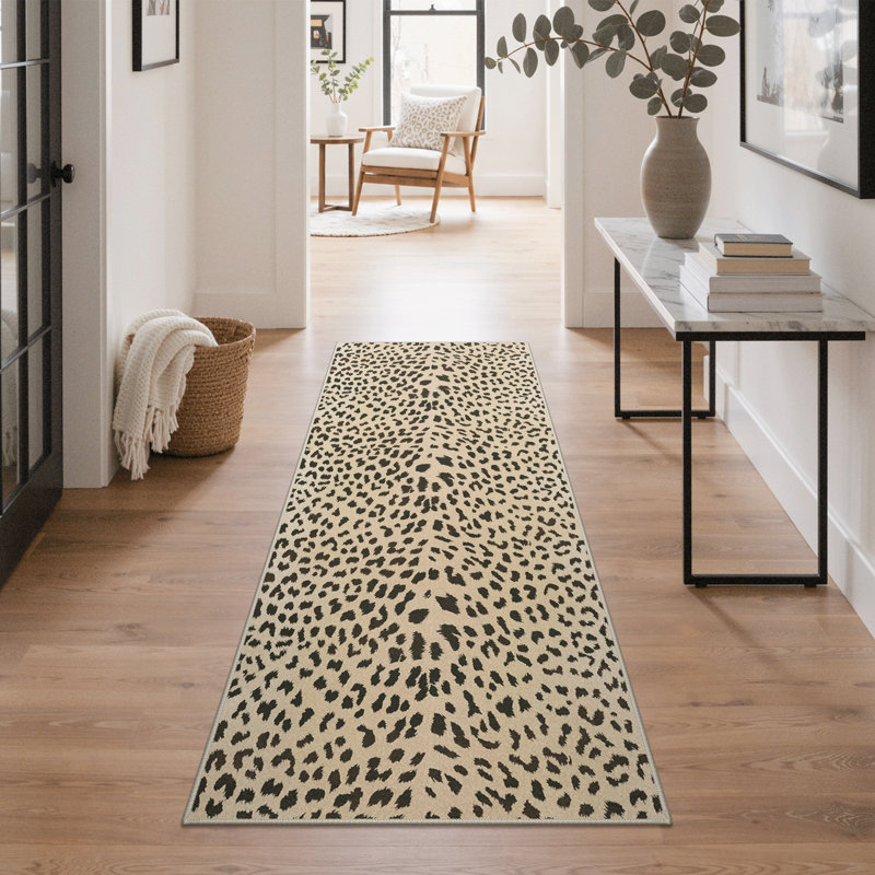 Tapis d'intérieur brun léopard Savanna, Noir / Beige, Tapis de couloir 2 pi x 6 pi