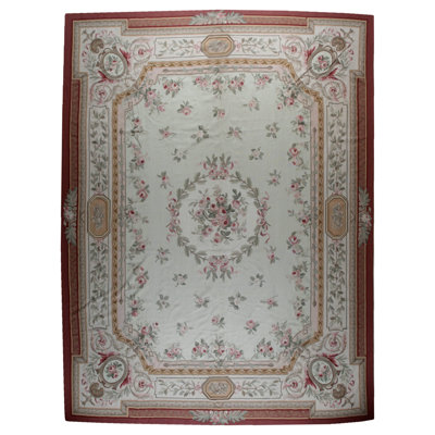 Tapis vintage à motif de guirlande de roses rétro 12 pi 0 po x 16 pi 0 po Aubusson