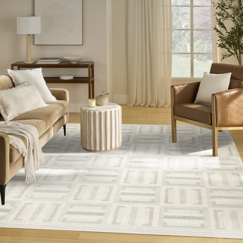 Alisah Geometric Machine Made Area Rug, Ivory Blue, Rectangle 244 x 305 cm