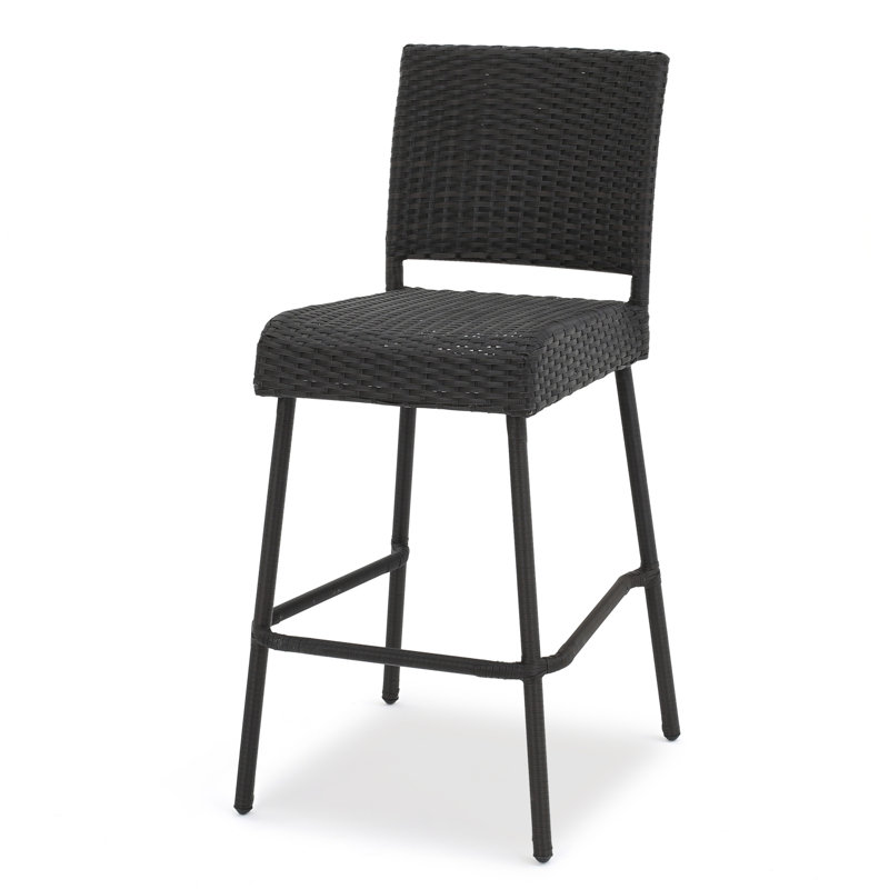 Ensemble de 2 tabourets de bar 29 po en rotin PE sans accoudoirs, brun foncé, Marron foncé