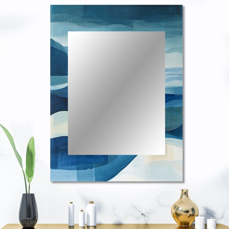 «Blue Ethereal Coastal Horizon II», miroir mural de paysages, art décoratif, 40 po x 30 po