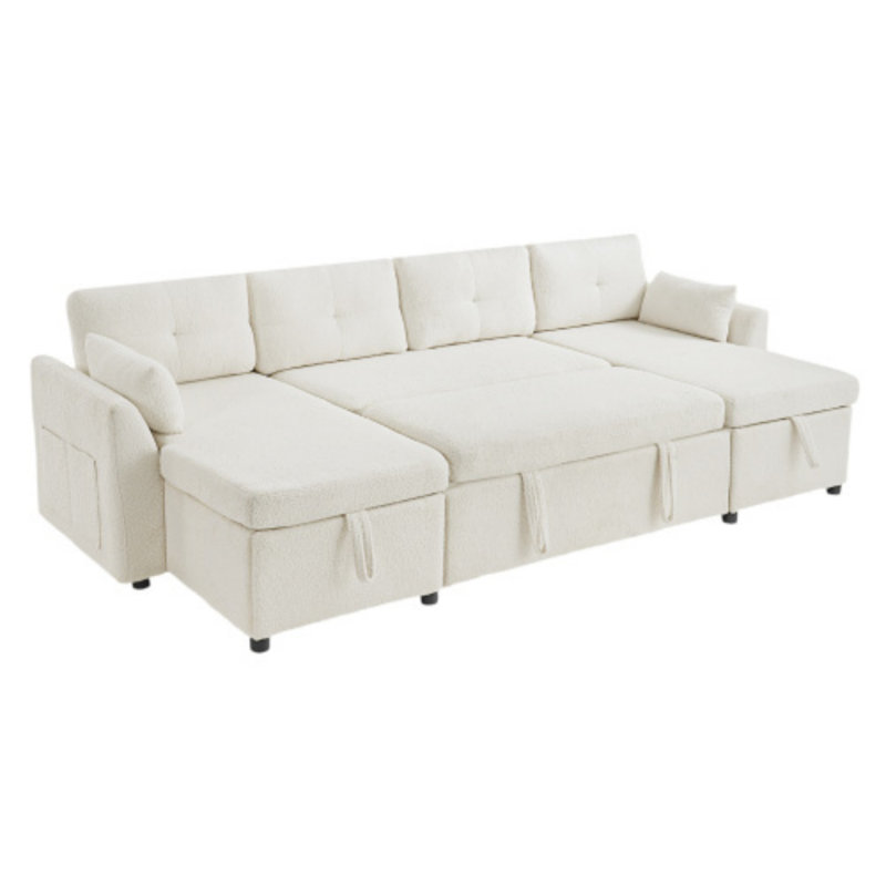 Canapé-lit modulaire en U de 107 po avec espace de rangement et ports USB pour le salon, Beige