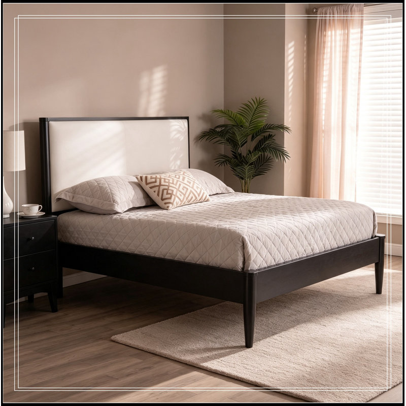 Très grande structure en bois Camillo avec tête de lit tapissier Boucle, Noir