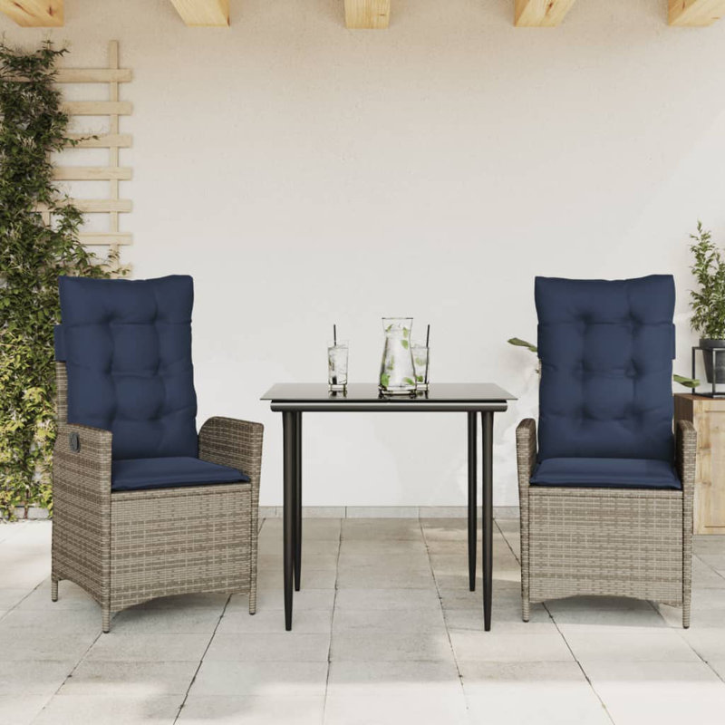 Ensemble de salle à manger de patio avec coussins 3 pièces Vidaxl