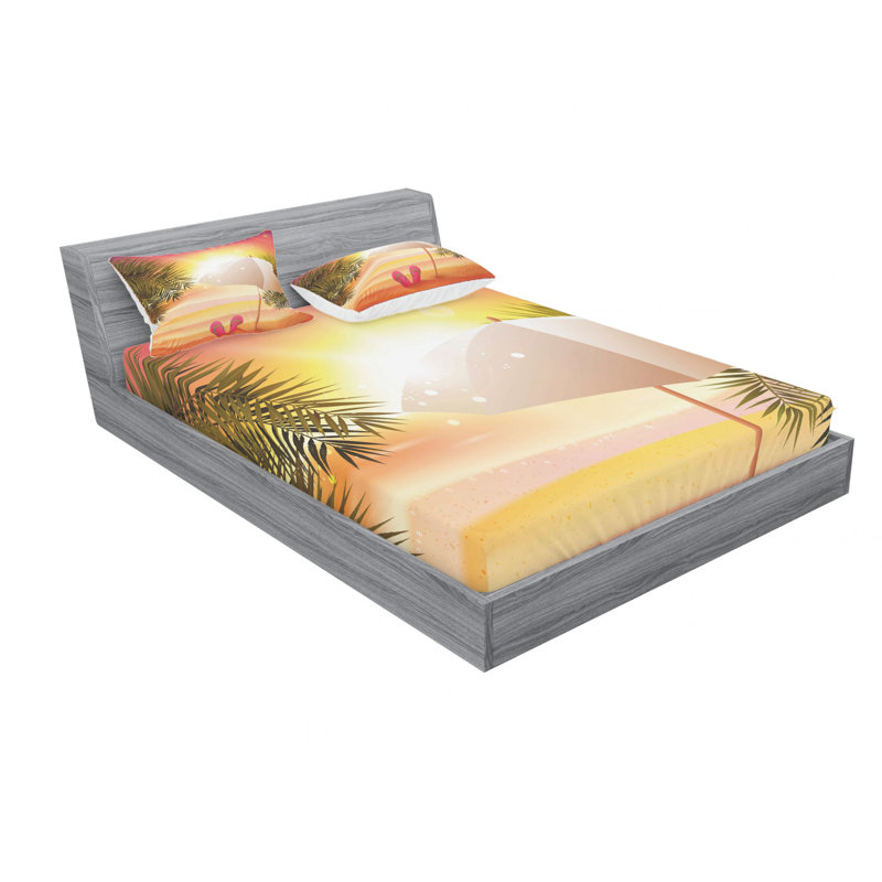 Ensemble de draps coucher de soleil à la plage, Ensemble de draps pour lit double avec un drap-hou